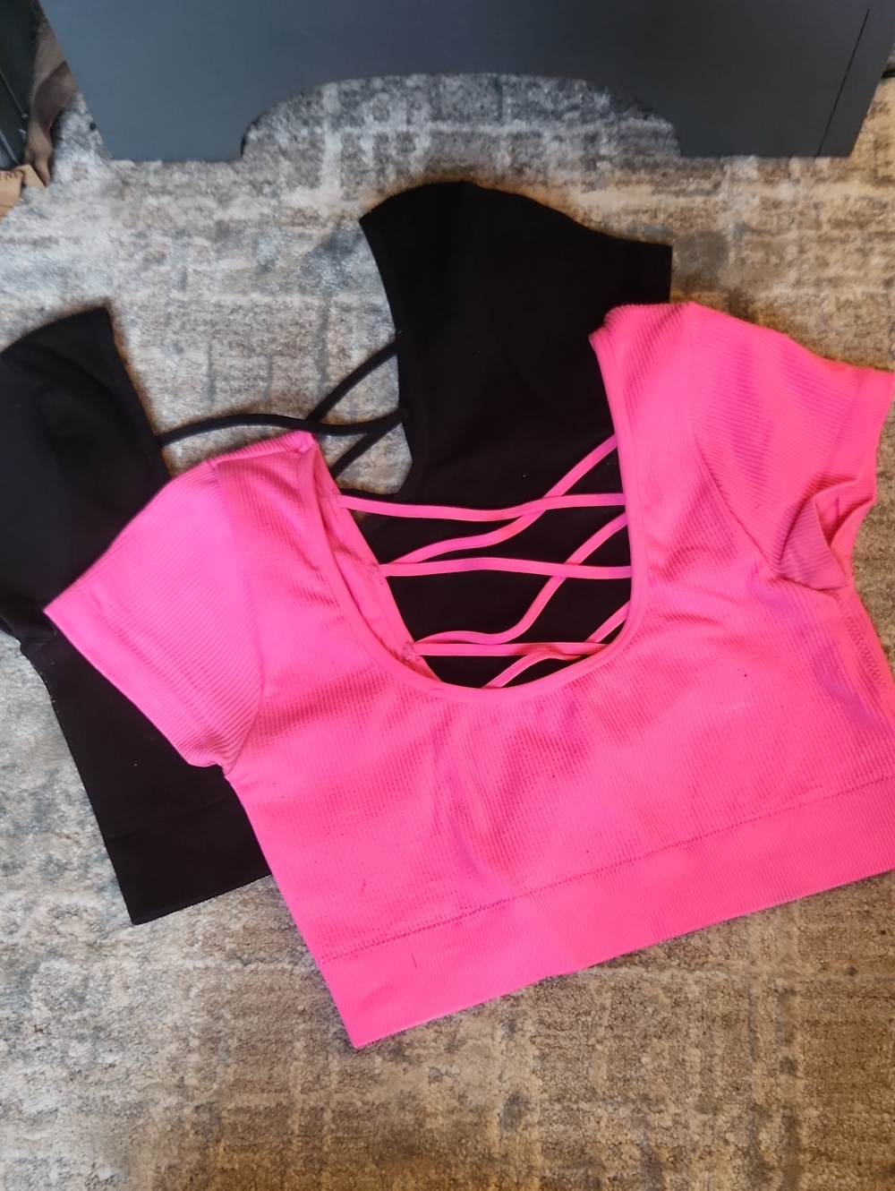 Women’s Strappy Back Crop Top - Hot Pink and Black